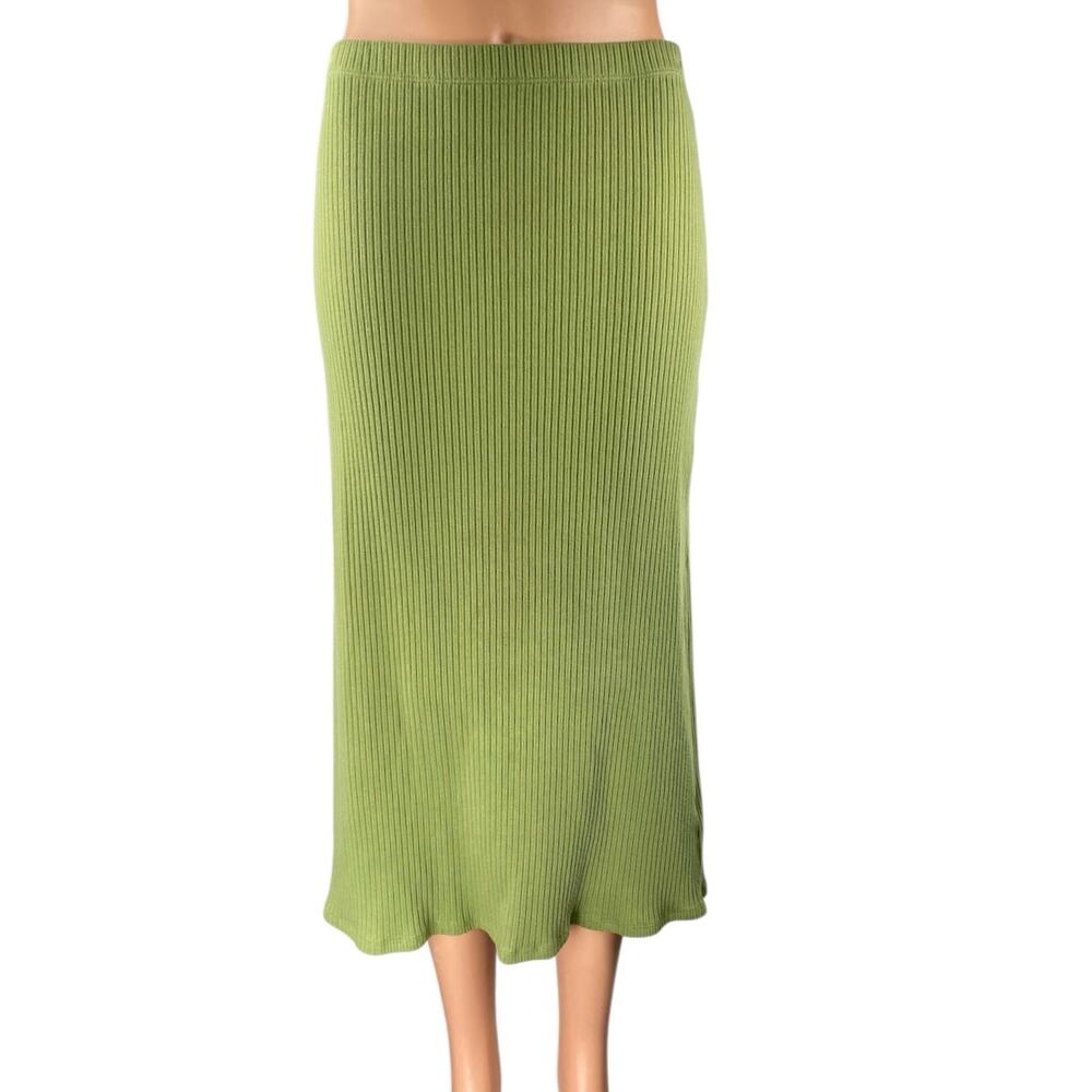 Reformation Women's Green Rib Knit Stretch Midi Straight A-line Pencil Skirt L